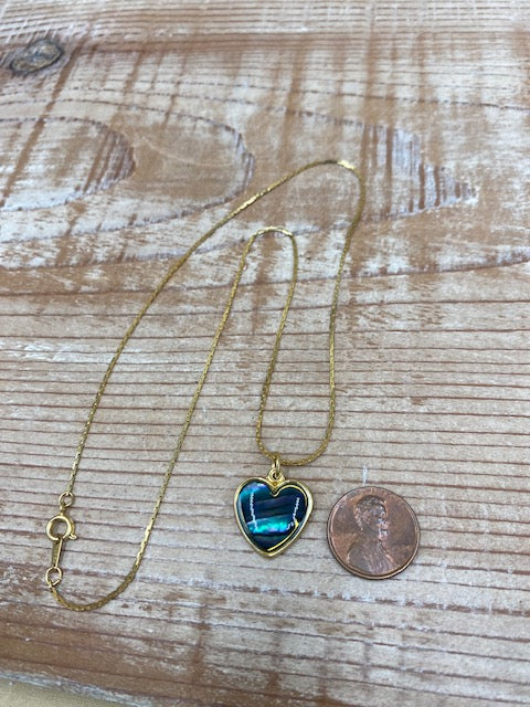 Gold Abalone Heart Necklace