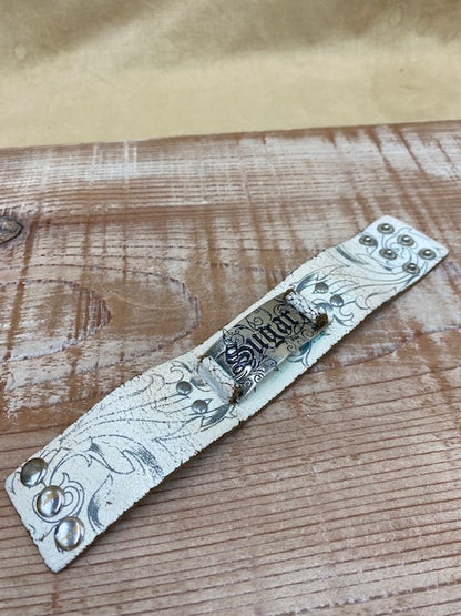 Sugar Stamped Boho White Leather Cuff Bracelet