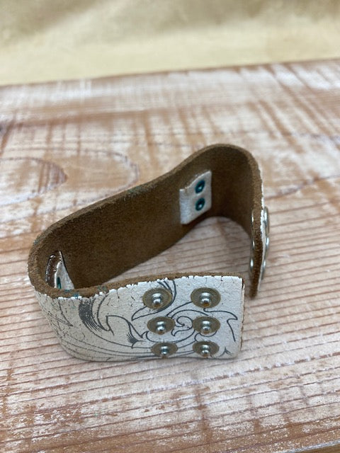 Sugar Stamped Boho White Leather Cuff Bracelet